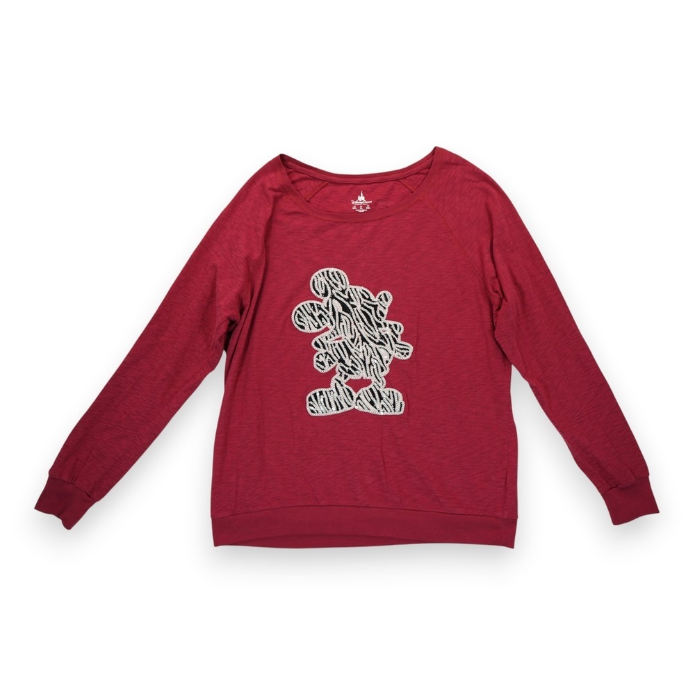 Disney Parks Mickey Mouse Maroon Red Sequin Shirt Blouse Size XL